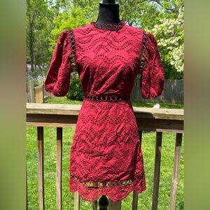 Avantlook dark red crochet cut out boho chic Dress Large